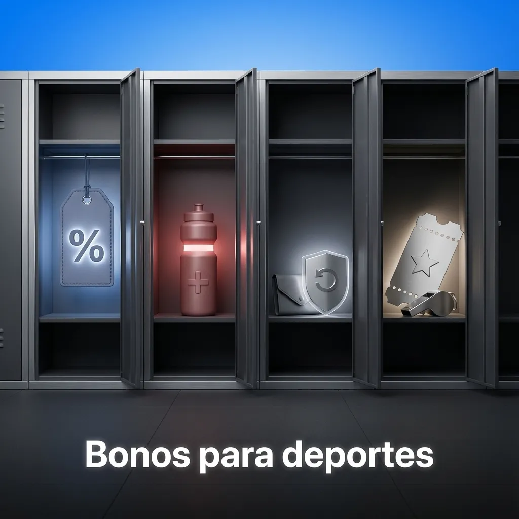 Banner “Bonos para deportes” con iconos de fútbol, tenis y esports y texto sobre bienvenida y bono por combinadas