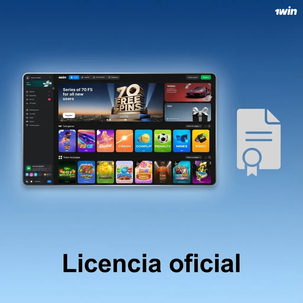 Sello de licencia oficial de juego 1win, emitida por Antillephone N.V. Curazao, número 8048/JAZ vigente desde 2018