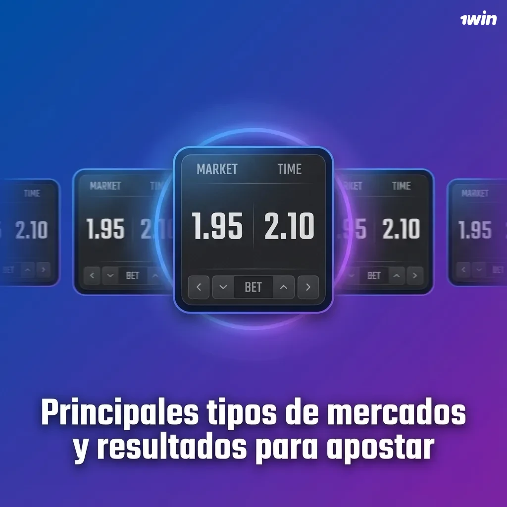 Infografía en español que resume tipos de mercados de apuestas deportivas: 1X2, doble oportunidad, totales, hándicap y ambos marcan