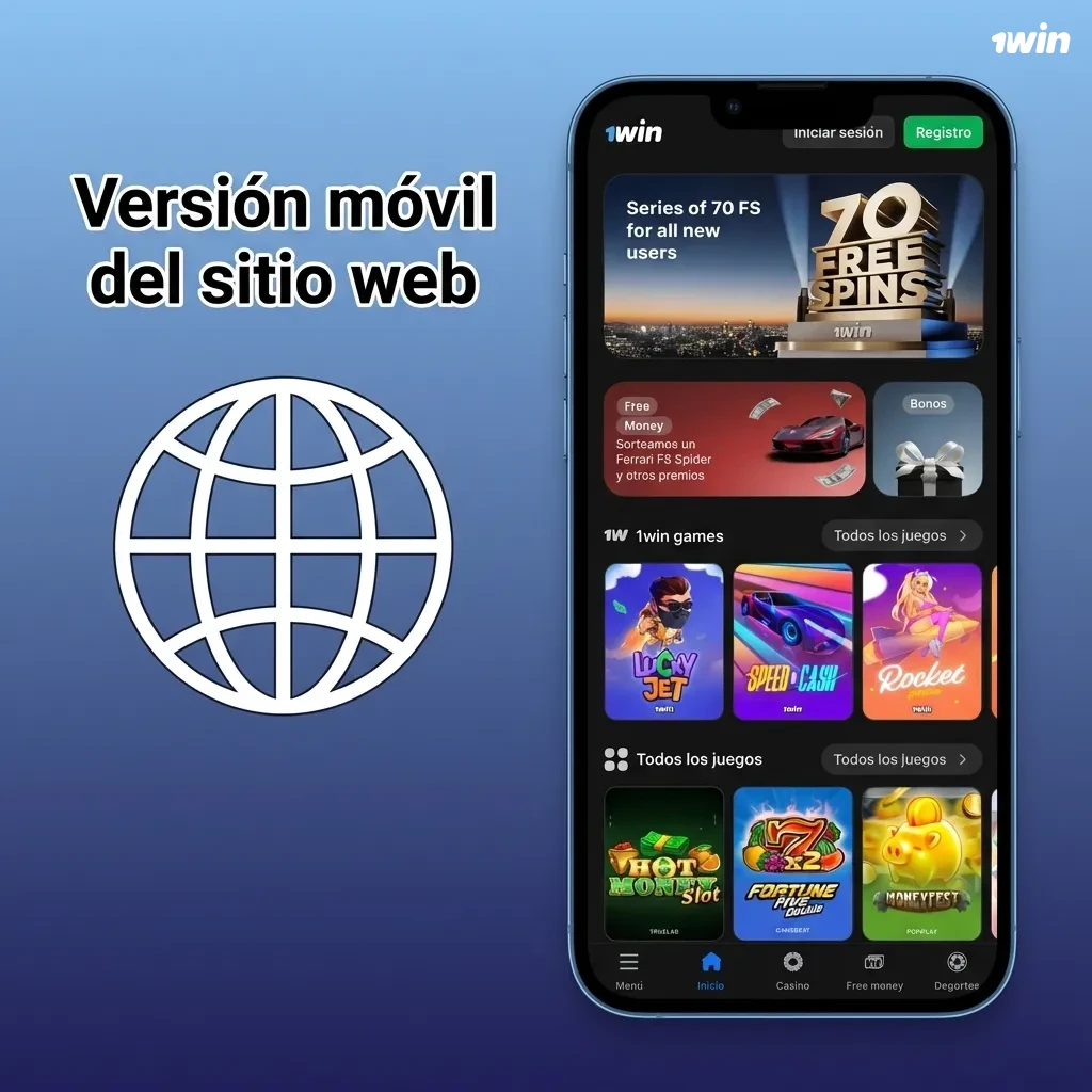 Smartphone mostrando la versión móvil de un sitio de apuestas y casino totalmente funcional en el navegador