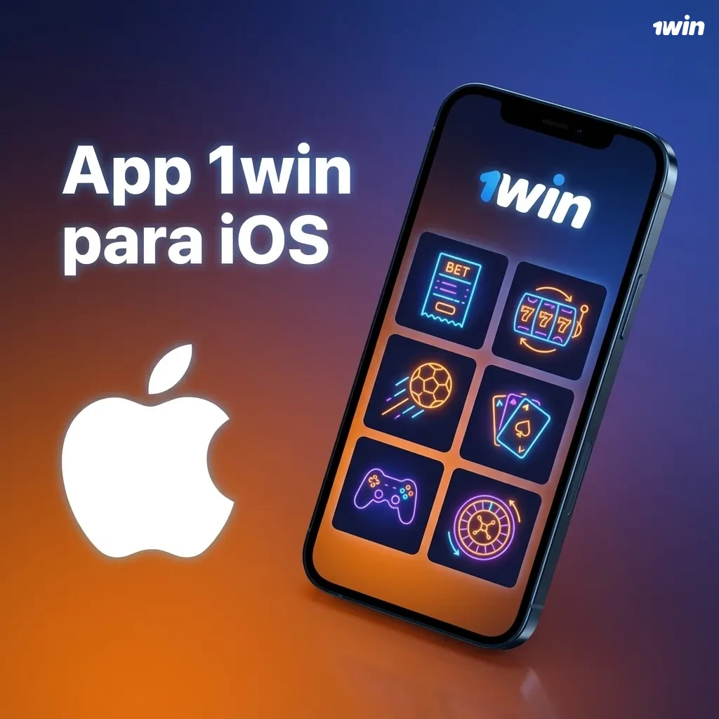 Pantalla de iPhone con la app 1win iOS abierta mostrando apuestas deportivas y casino en un fondo claro