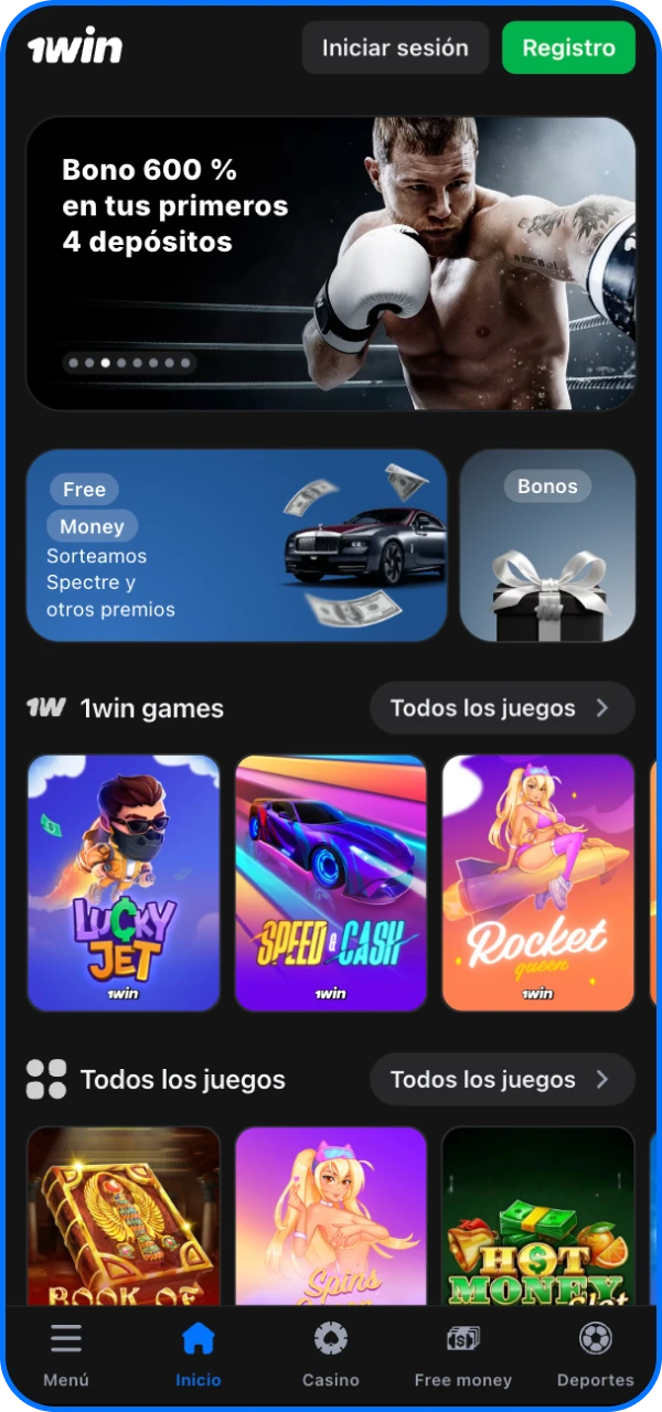 Juegue juegos de casino y realice apuestas deportivas en el casino en línea 1win.