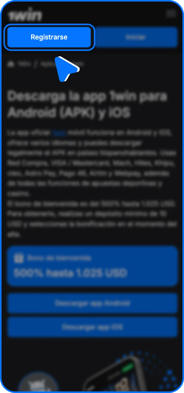 Vaya a la aplicación del casino en línea 1win para registrarse y obtener acceso a todos los juegos.