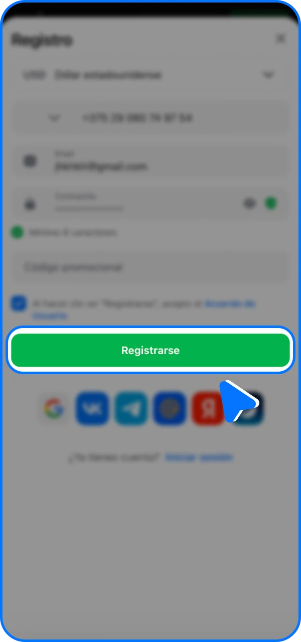Completa el proceso de registro en la aplicación del casino en línea 1win y realiza tu primer depósito.