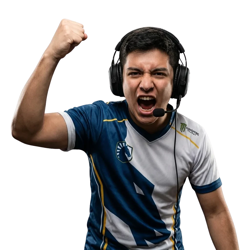 Jugador viendo en su móvil apuestas de eSports en 1win con cuotas, partidas en vivo y bono destacado en pantalla