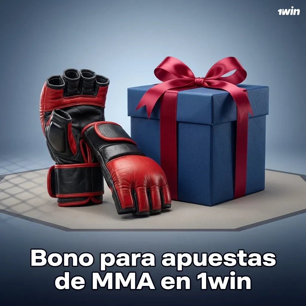 Banner de bono de bienvenida 1win para apuestas de MMA, con luchadores y texto promocional sobre depósito y condiciones