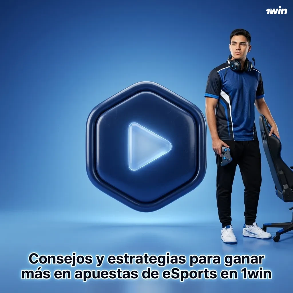 Ilustración de apuestas eSports en 1win con jugador concentrado, gráficos de estadísticas y consejos estratégicos en pantalla.