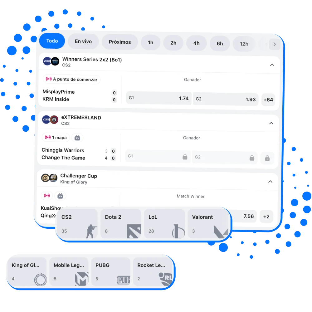 Jugador viendo en su móvil apuestas de eSports en 1win con cuotas, partidas en vivo y bono destacado en pantalla.