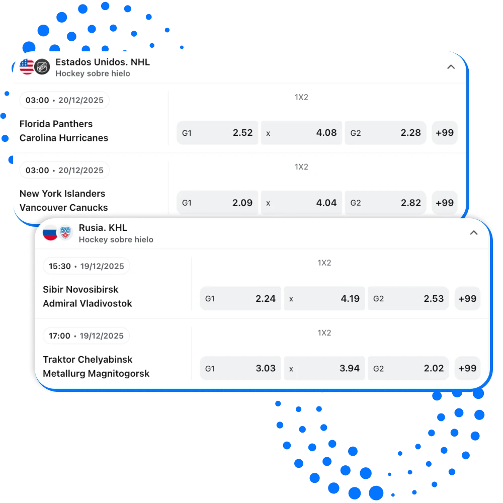 Banner de apuestas de hockey sobre hielo en 1win con cuotas en vivo, mercados variados y bono de bienvenida para nuevos usuarios.