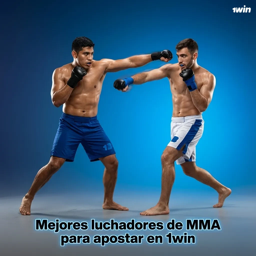 Banner de 1win con luchadores de MMA famosos y texto sobre mejores peleadores para apostar en la casa de apuestas
