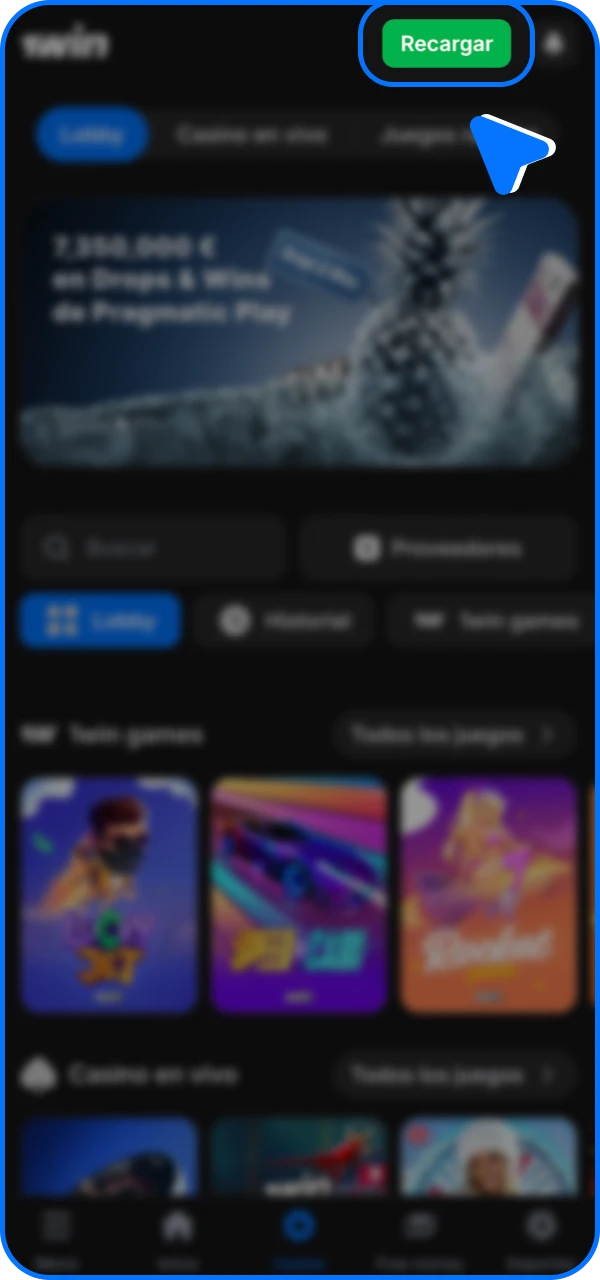 Busque el botón Depositar en el menú para comenzar el proceso de depósito en el casino en línea 1win.