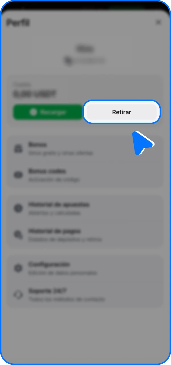 Encuentre la sección de retiro en el casino en línea 1win.