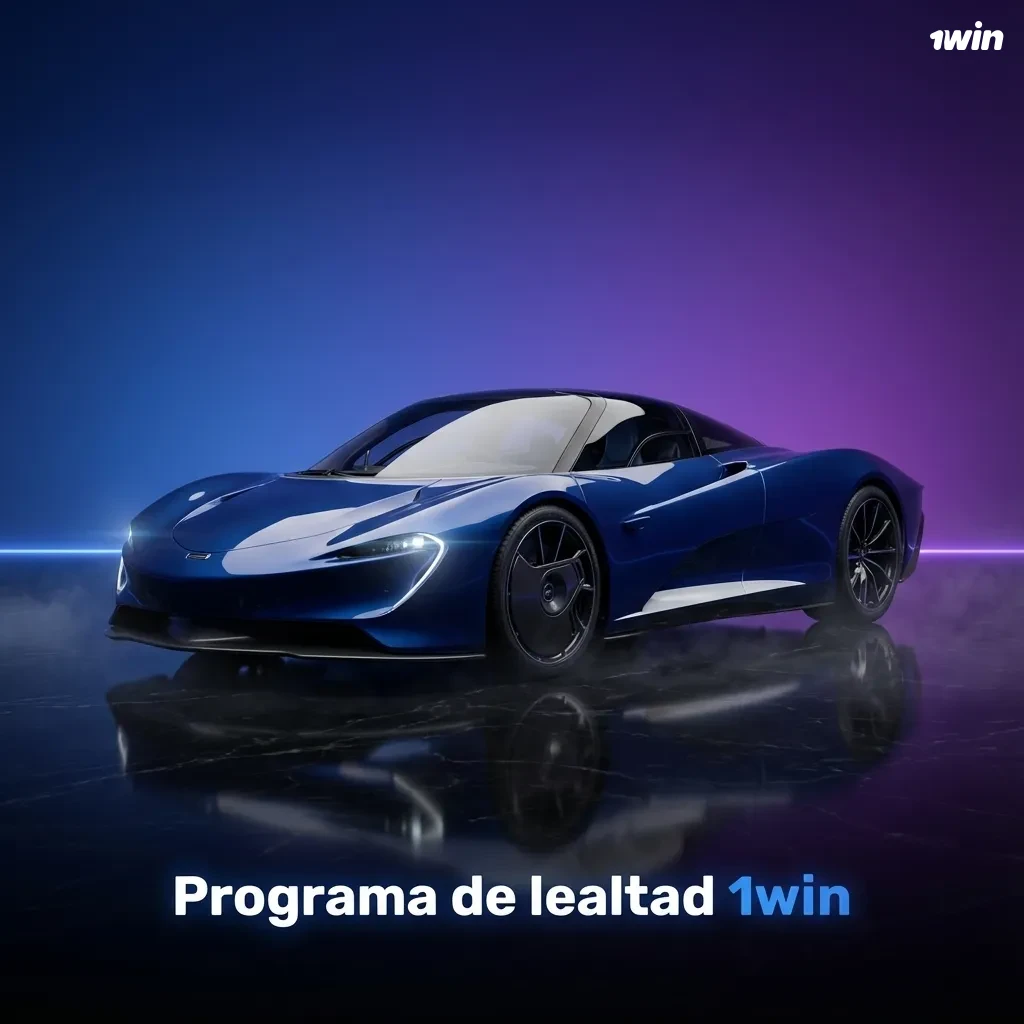 Banner de programa de lealtad 1win con niveles, puntos por apuestas y recompensas como cashback y giros gratis