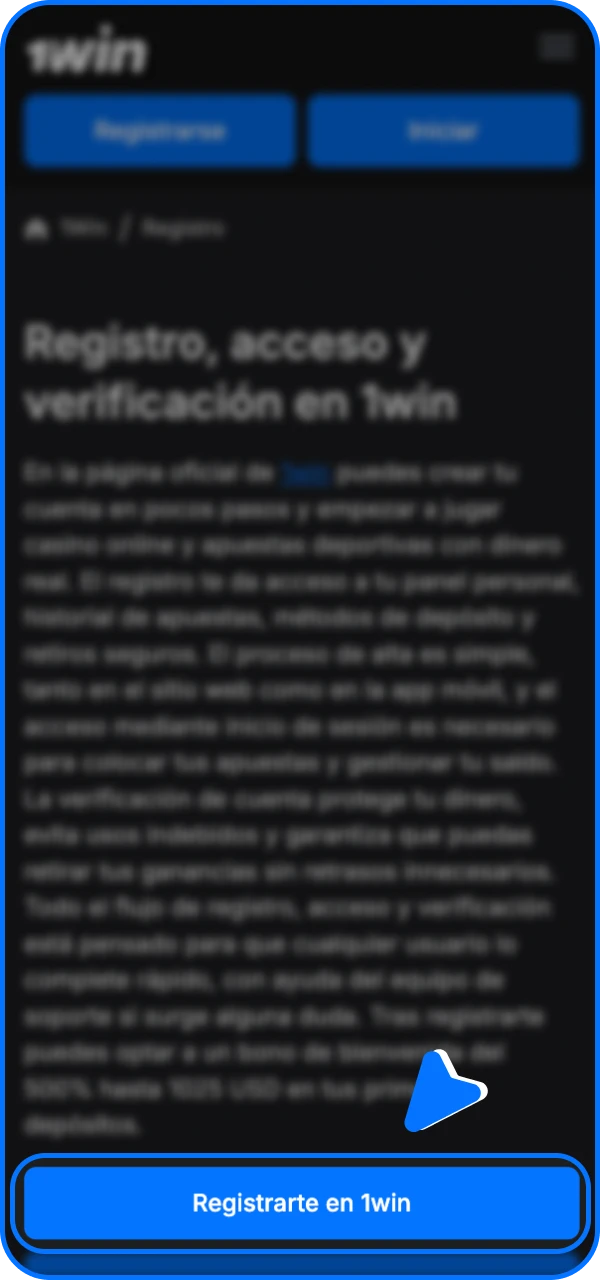 Haga clic en el botón y comience el proceso de registro en el casino en línea 1win.