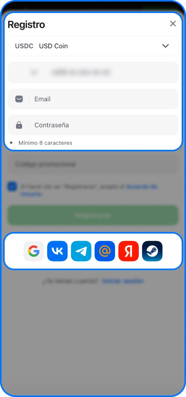 Elija un método de registro entre los que se ofrecen en el casino en línea 1win.