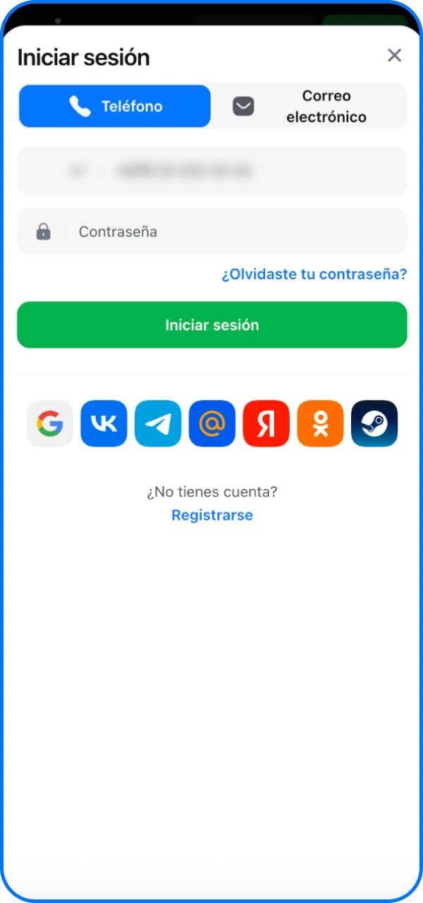 Inicie sesión en el casino en línea 1win usando su correo electrónico o número de teléfono.