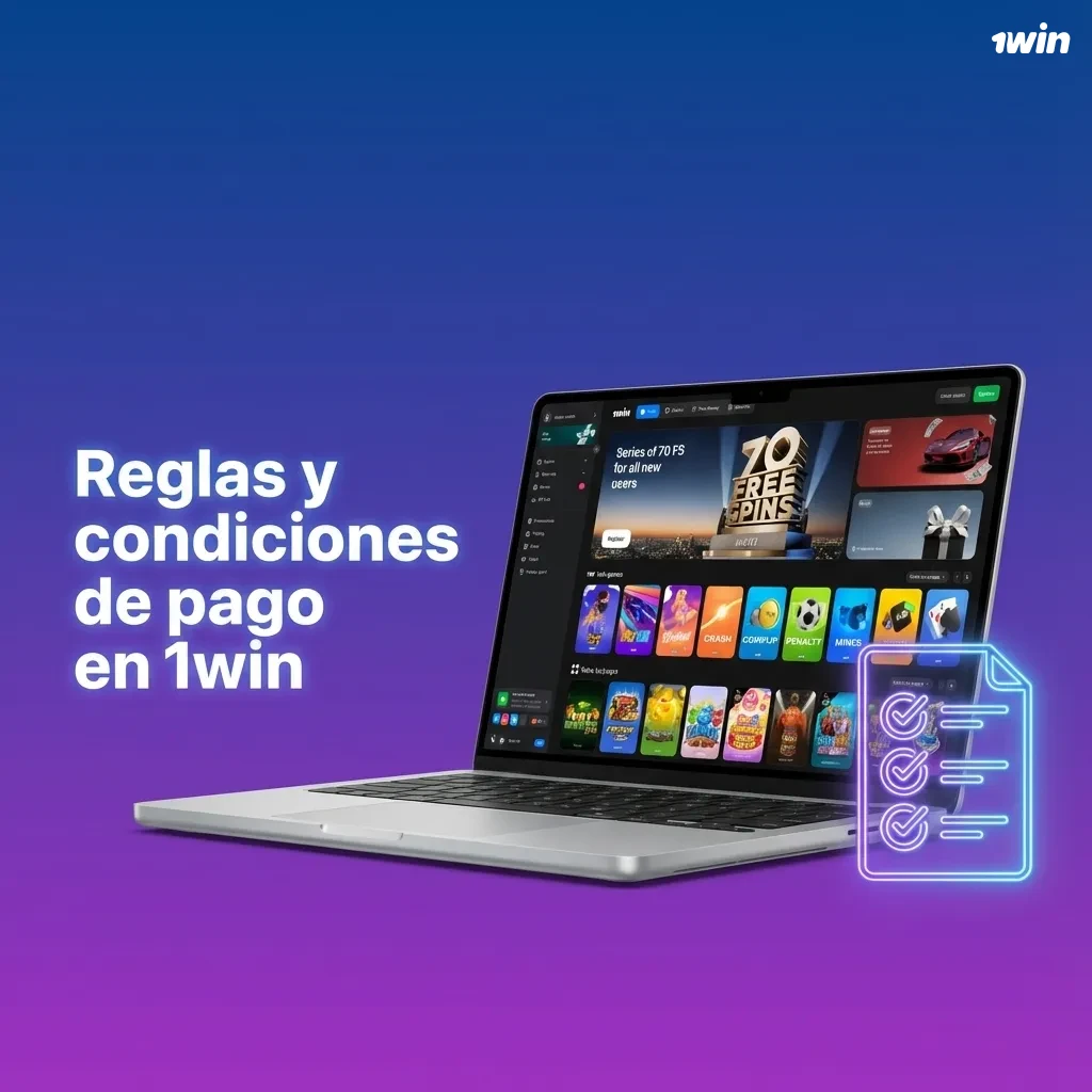 Infografía en español que explica reglas y condiciones de pago y retiro en 1win para usuarios hispanohablantes