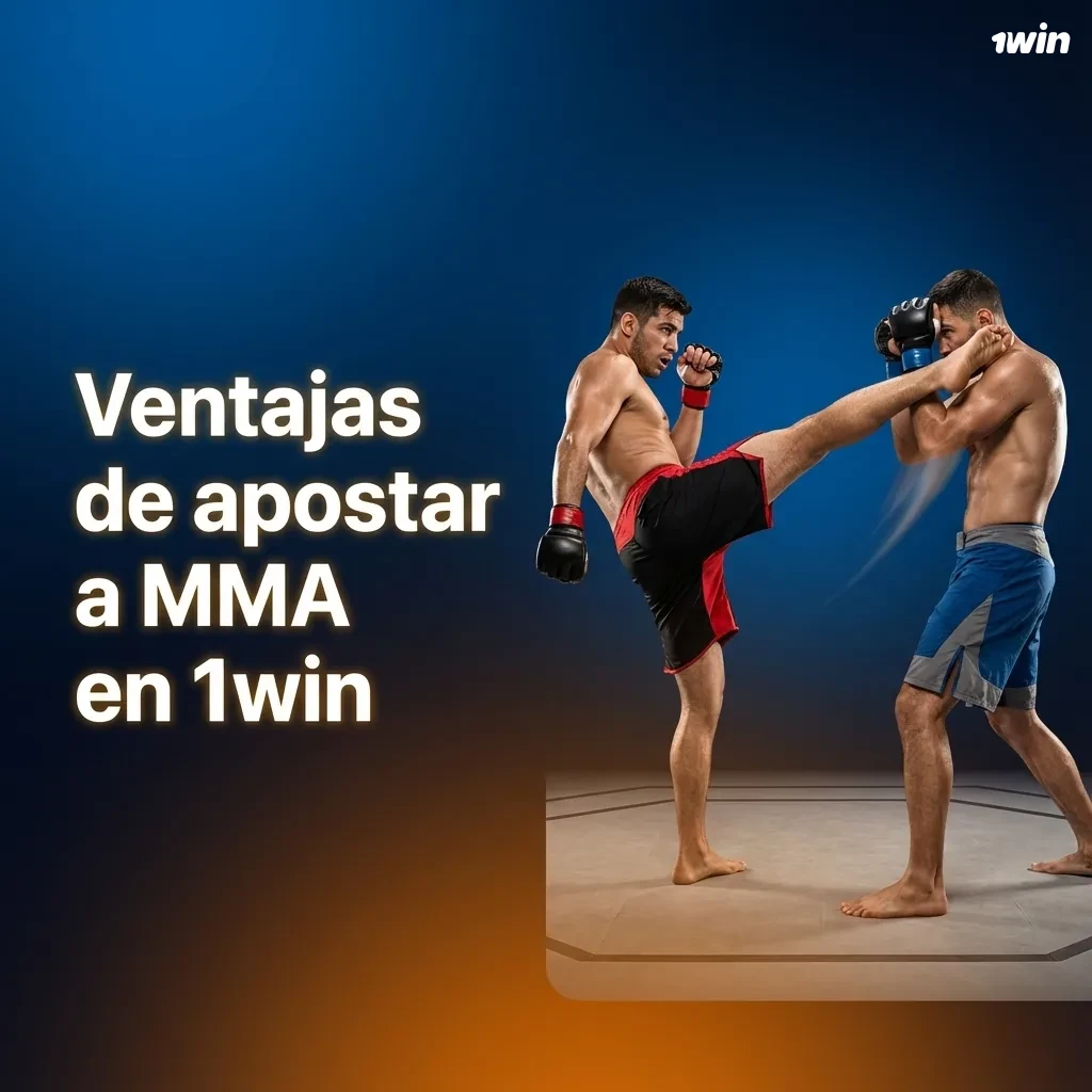 Banner en español de 1win mostrando ventajas de apostar a MMA, con lista de eventos, cuotas, parlays y apuestas en vivo