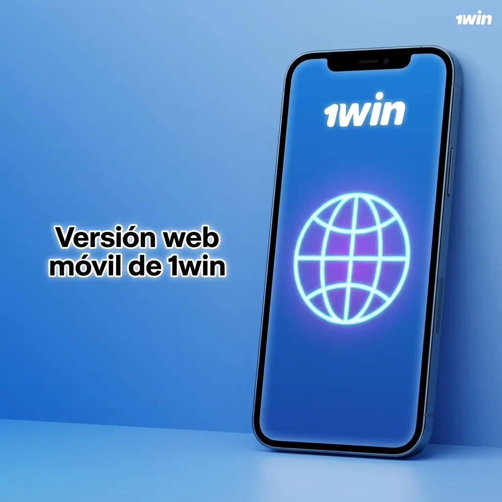 Ilustración de la versión web móvil de 1win en smartphone, mostrando apuestas deportivas, casino y promociones en el navegador