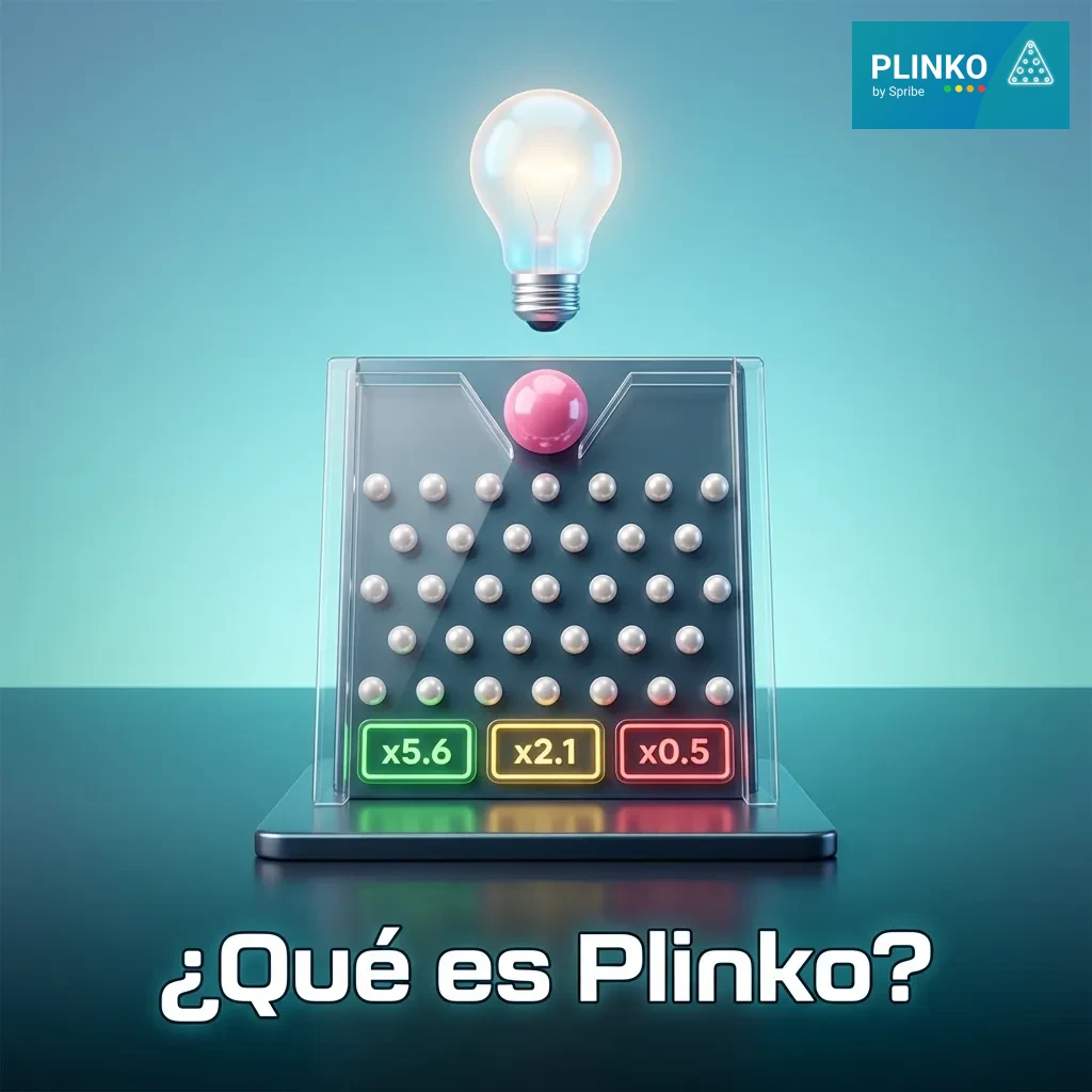 Pelota cayendo por pirámide de clavijas en juego Plinko con multiplicadores y niveles de riesgo visibles