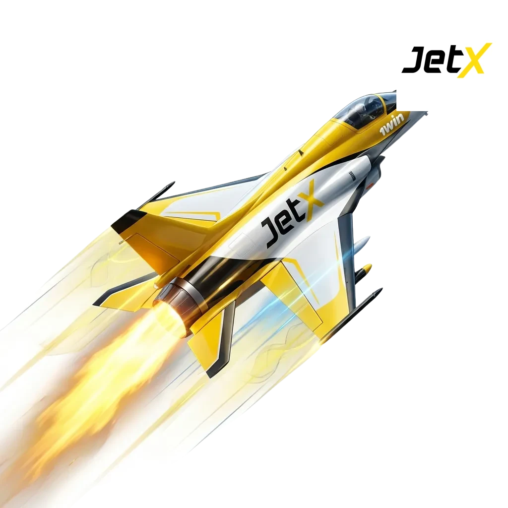 Juego JetX en 1win mostrando un avión despegando con multiplicadores y opciones de apuesta en pantalla