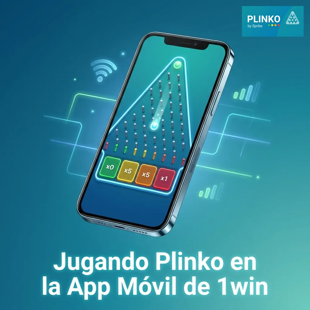 Pantalla de smartphone mostrando el juego Plinko en la app móvil de 1win con interfaz táctil optimizada