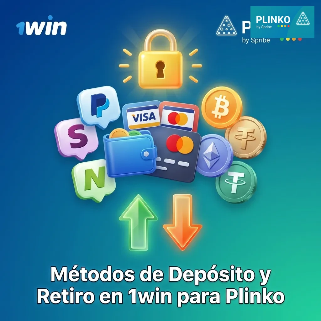 1win payment methods interface showing deposit and withdrawal options for Plinko game including cards and e-wallets