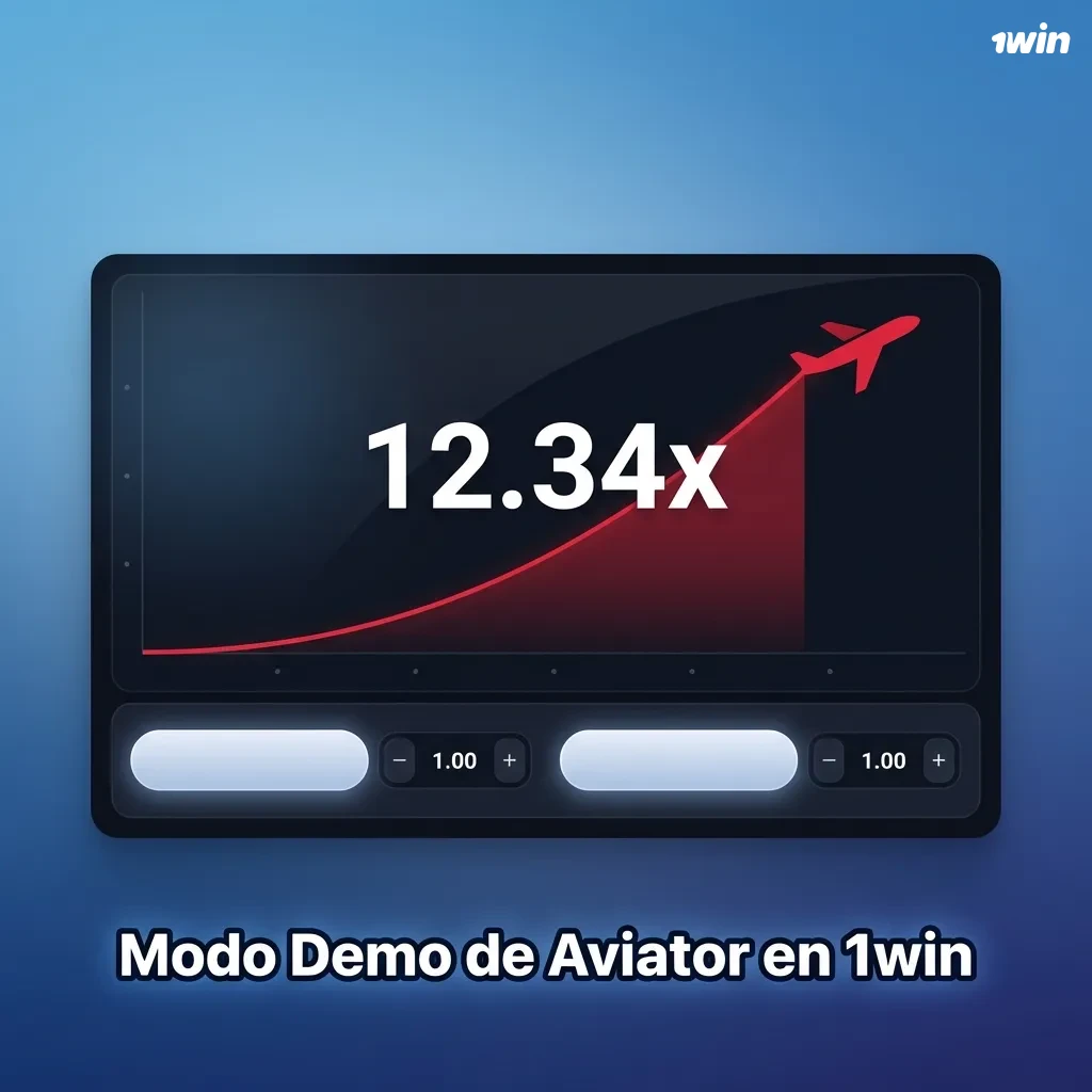 Pantalla del modo demo de Aviator en 1win mostrando el juego con créditos virtuales y opciones de práctica gratuita