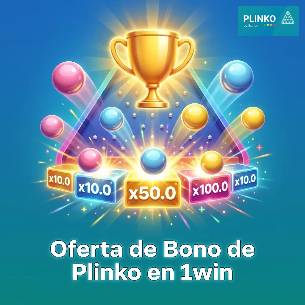 Jugador recibiendo bono de bienvenida del 500% en plataforma 1win para jugar Plinko y otros juegos de casino.